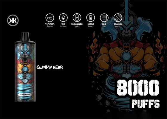 最高再充電可能な16ml 8000パフ650mah使い捨て可能なVape装置KKエネルギー