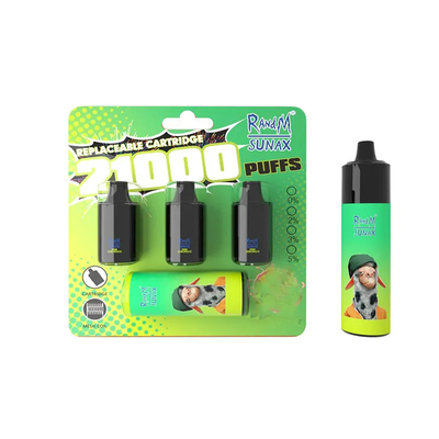 元のRandM Sunaxは21000のパフVape網のコイルが付いている14mlx3ポッドを事前に入力した