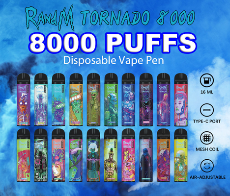 Randmのトルネード8000パフ16ml E液体のVapes網のコイルと利用できる31の味