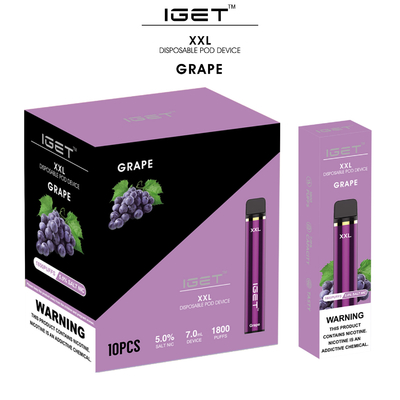 Iget確実な1800のパフの携帯用ポッドVapeの7ml XXLの煙る蒸発器のペン
