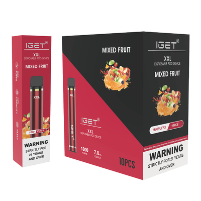 元のIGET XXL 1800は使い捨て可能なvapeのペン7ml 5%のニコチン950mah吹く