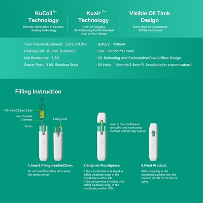 良質の注文CBDの使い捨て可能なポッドのvapeのペン目に見える2/2.5/3ml容量のコイル
